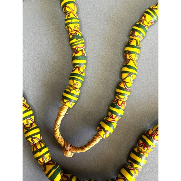 Antique Venetian African Trade Bead Necklace Yellow Green Red Millefiori Glass 2 - Picture 9 of 10
